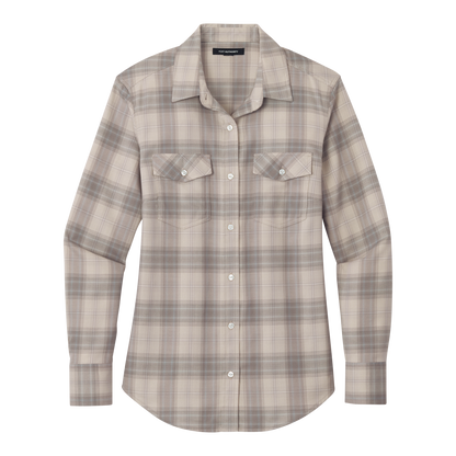 IB2517W Ladies Long Sleeve Ombre Plaid Shirt