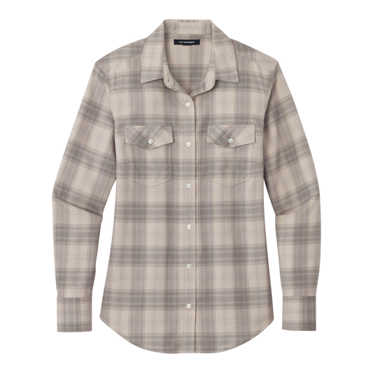 IB2517W Ladies Long Sleeve Ombre Plaid Shirt